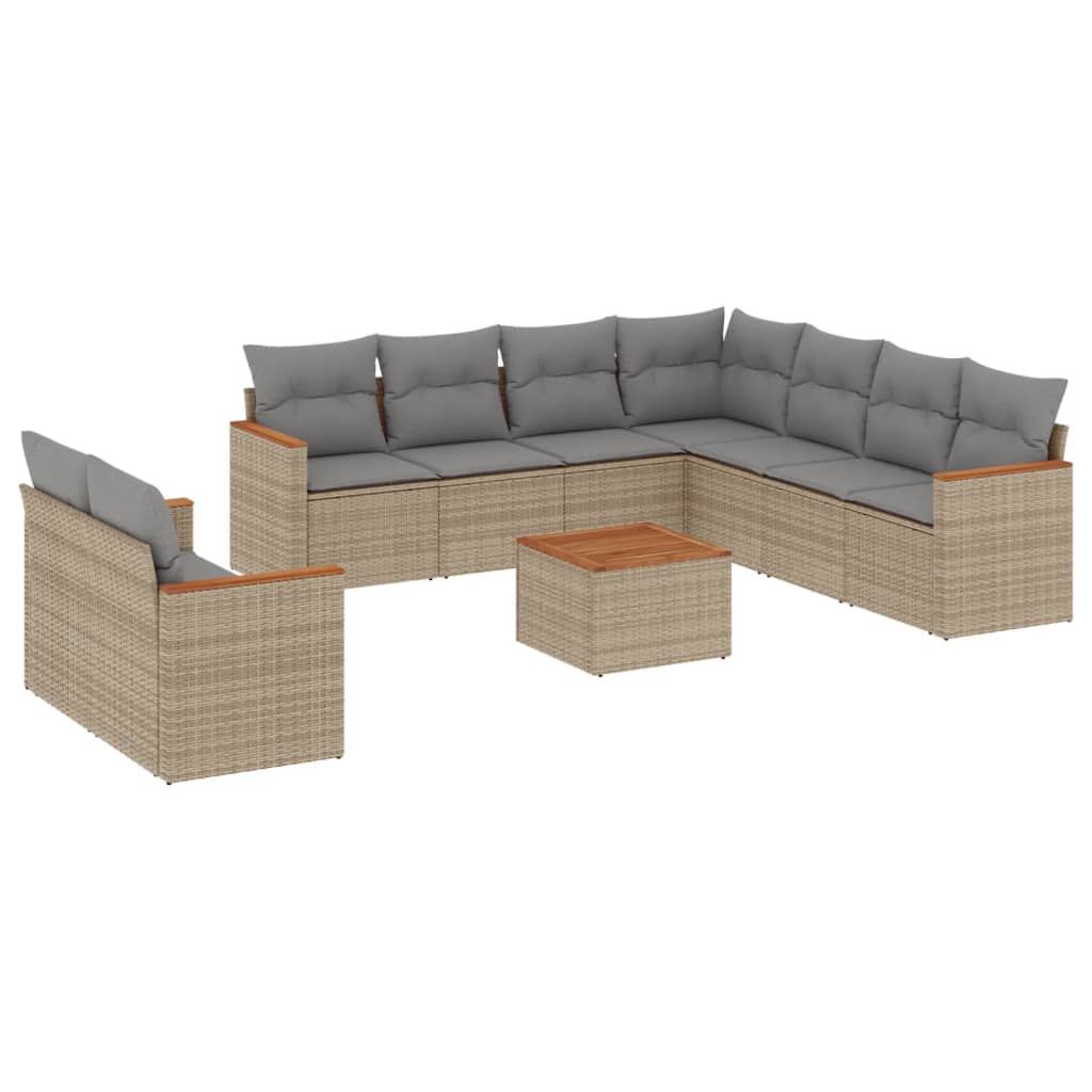 Set Divano da Giardino 10 pz con Cuscini Beige Misto Polyrattancod mxl 113069