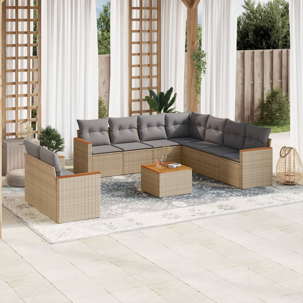 Set Divano da Giardino 10 pz con Cuscini Beige Misto Polyrattancod mxl 113069