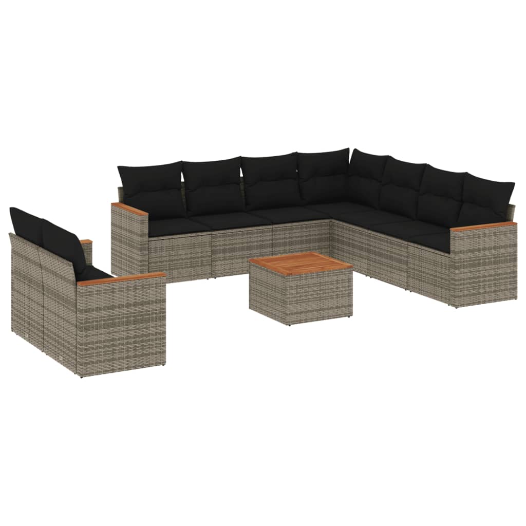 Set Divano da Giardino 10 pz con Cuscini Grigio in Polyrattan 3226109