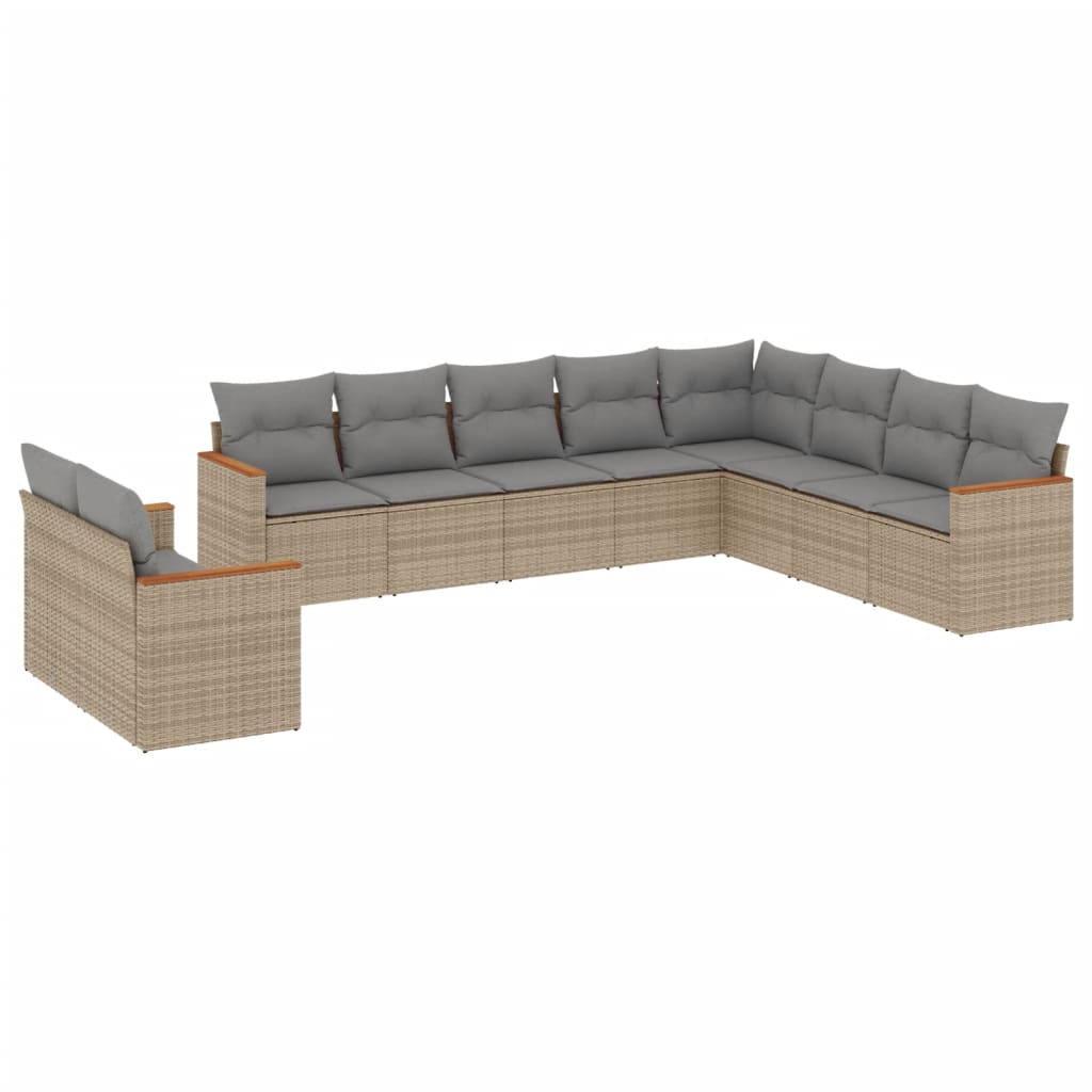 Set Divano da Giardino 10 pz con Cuscini Beige Misto Polyrattan 3226115
