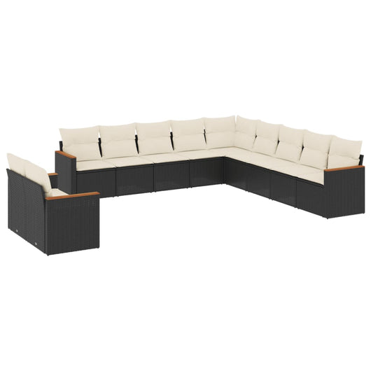 Set Divani da Giardino 11 pz con Cuscini in Polyrattan Nero