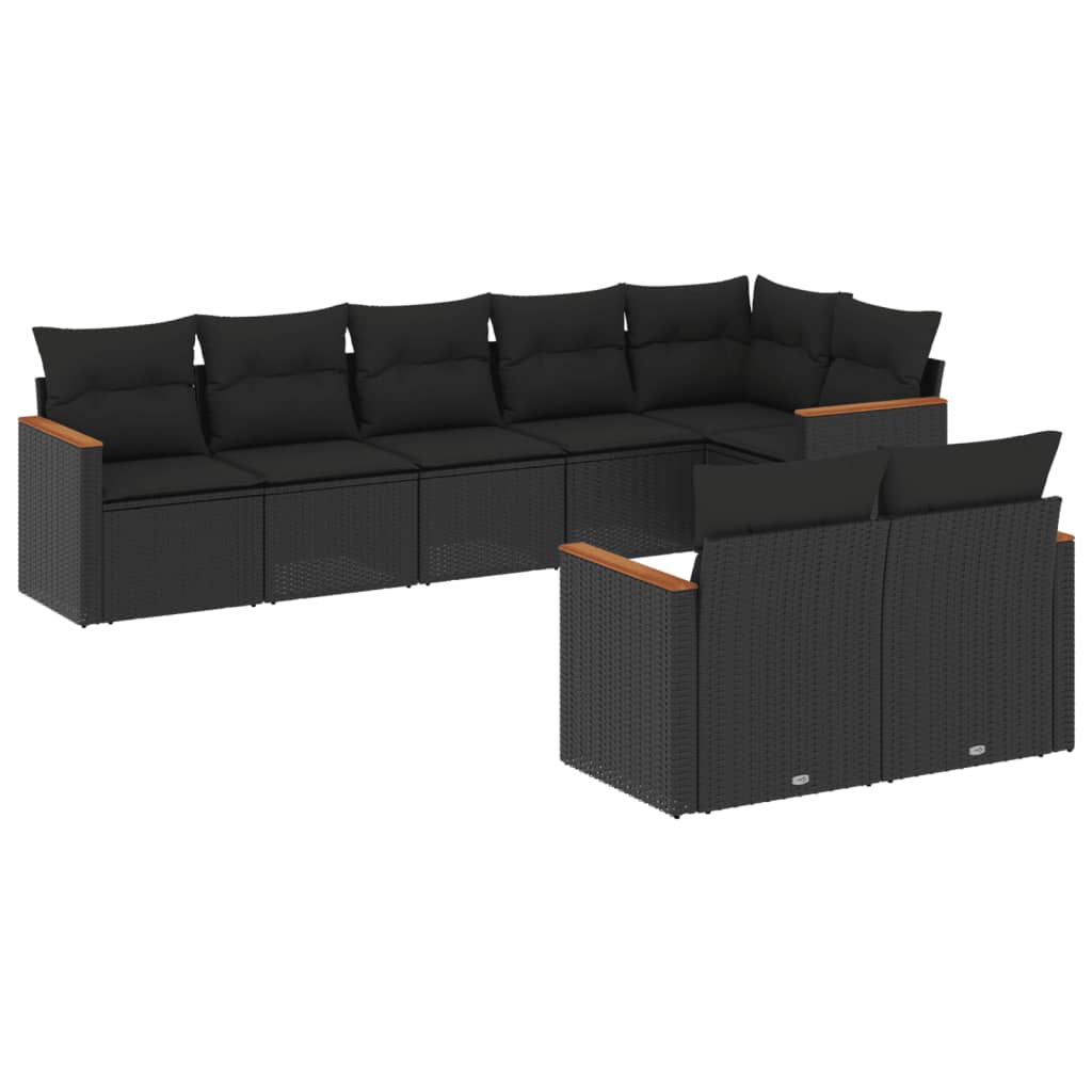 vidaXL Set Divani da Giardino con Cuscini 8 pz Nero in Polyrattan