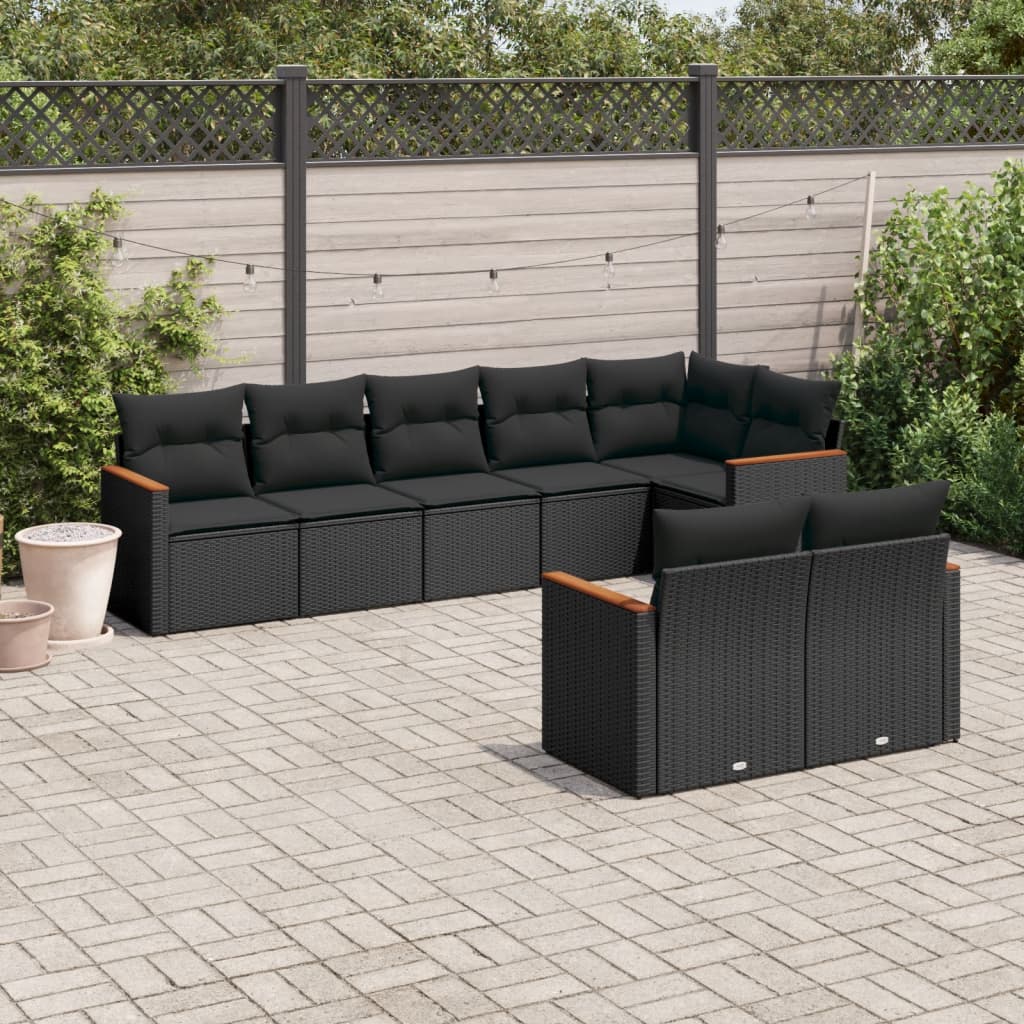 vidaXL Set Divani da Giardino con Cuscini 8 pz Nero in Polyrattan