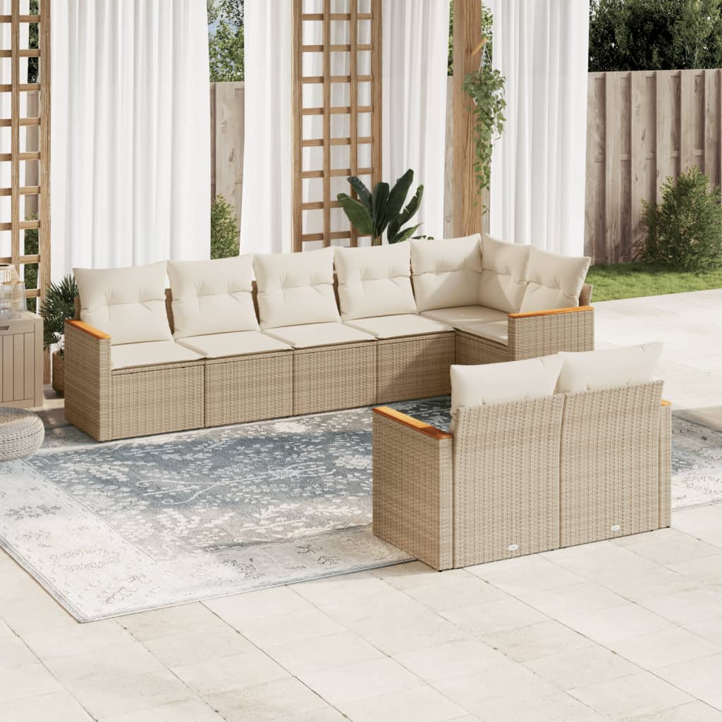 Set Divano da Giardino 8 pz con Cuscini Beige in Polyrattan 3226149