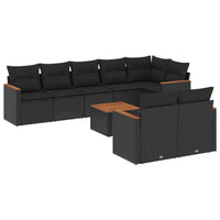 Set Divani da Giardino 9 pz con Cuscini Nero in Polyrattan