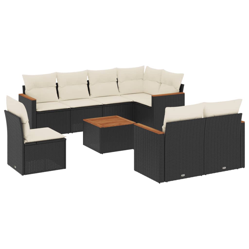 Set Divani da Giardino 9 pz con Cuscini Nero in Polyrattancod mxl 90456