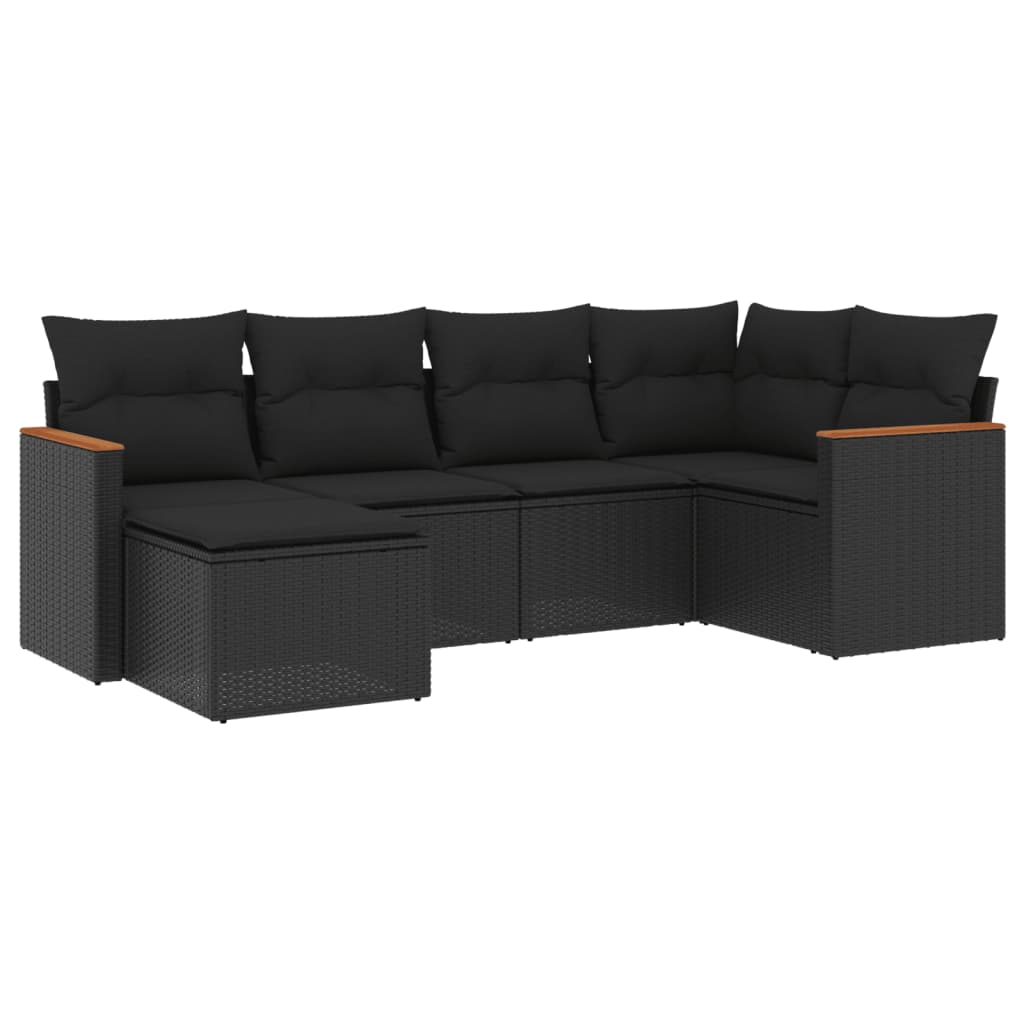 Set Divano da Giardino 6 pz con Cuscini Nero in Polyrattan 3226174
