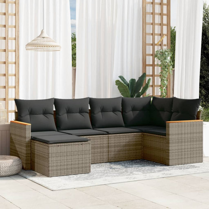 Set Divano da Giardino 6 pz con Cuscini-Sofa da Giardino-Divanetto da esterno Grigio in Polyrattan 504224