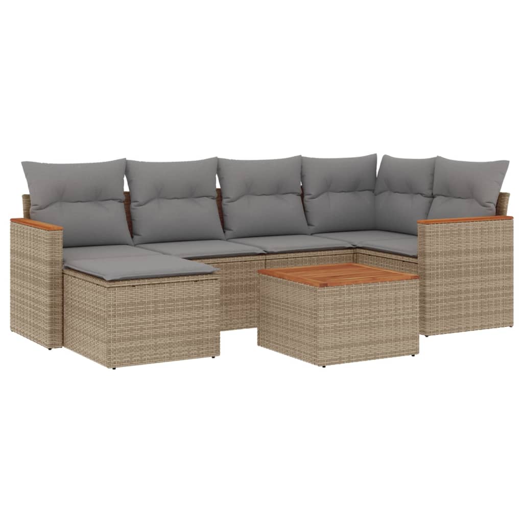 Set Divano da Giardino 7 pz con Cuscini Beige Misto Polyrattan