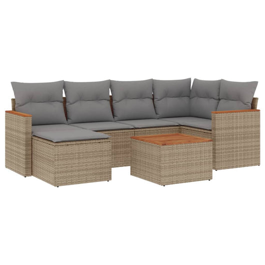 Set Divano da Giardino 7 pz con Cuscini Beige Misto Polyrattan