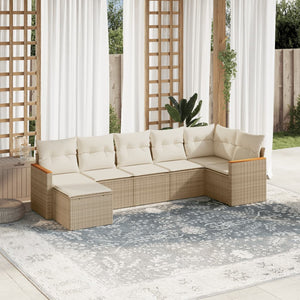 Set Divani da Giardino 7 pz con Cuscini Beige in Polyrattan 3226191