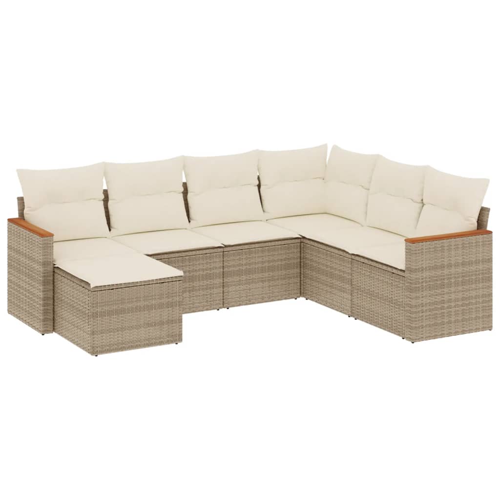 Set Divani da Giardino 7 pz con Cuscini Beige in Polyrattancod mxl 113076