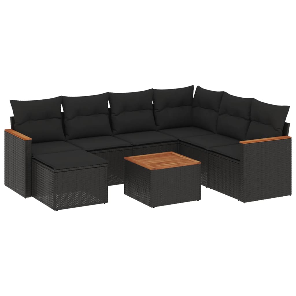 Set Divani da Giardino con Cuscini 8 pz Nero in Polyrattan 3226209