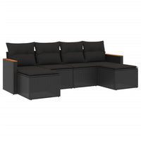 Set Divano da Giardino 6 pz con Cuscini-Sofa da Giardino-Divanetto da esterno Nero in Polyrattan 963148