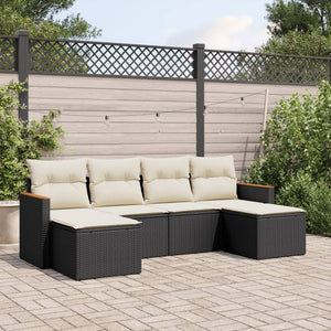 Set Divano da Giardino 6 pz con Cuscini-Sofa da Giardino-Divanetto da esterno Nero in Polyrattan 511146
