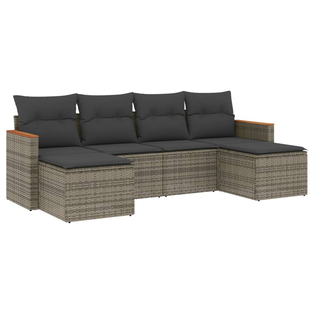 Set Divano da Giardino 6 pz con Cuscini-Sofa da Giardino-Divanetto da esterno Grigio in Polyrattan 267844