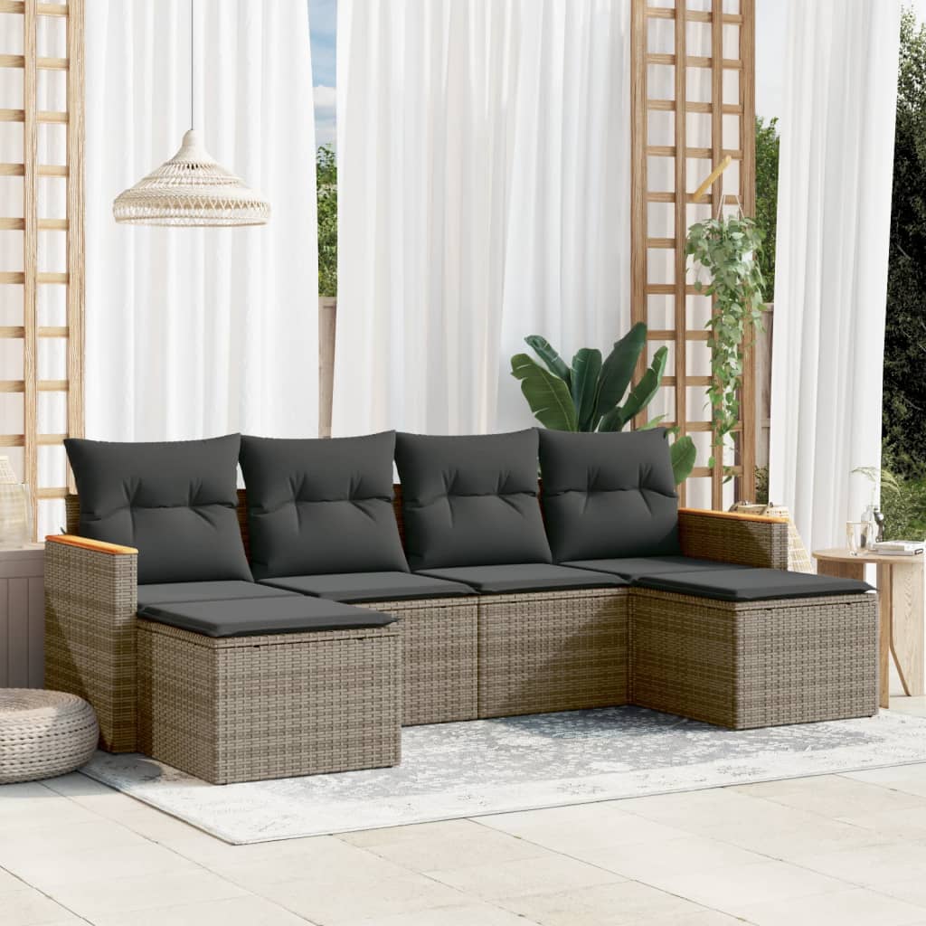 Set Divano da Giardino 6 pz con Cuscini-Sofa da Giardino-Divanetto da esterno Grigio in Polyrattan 267844