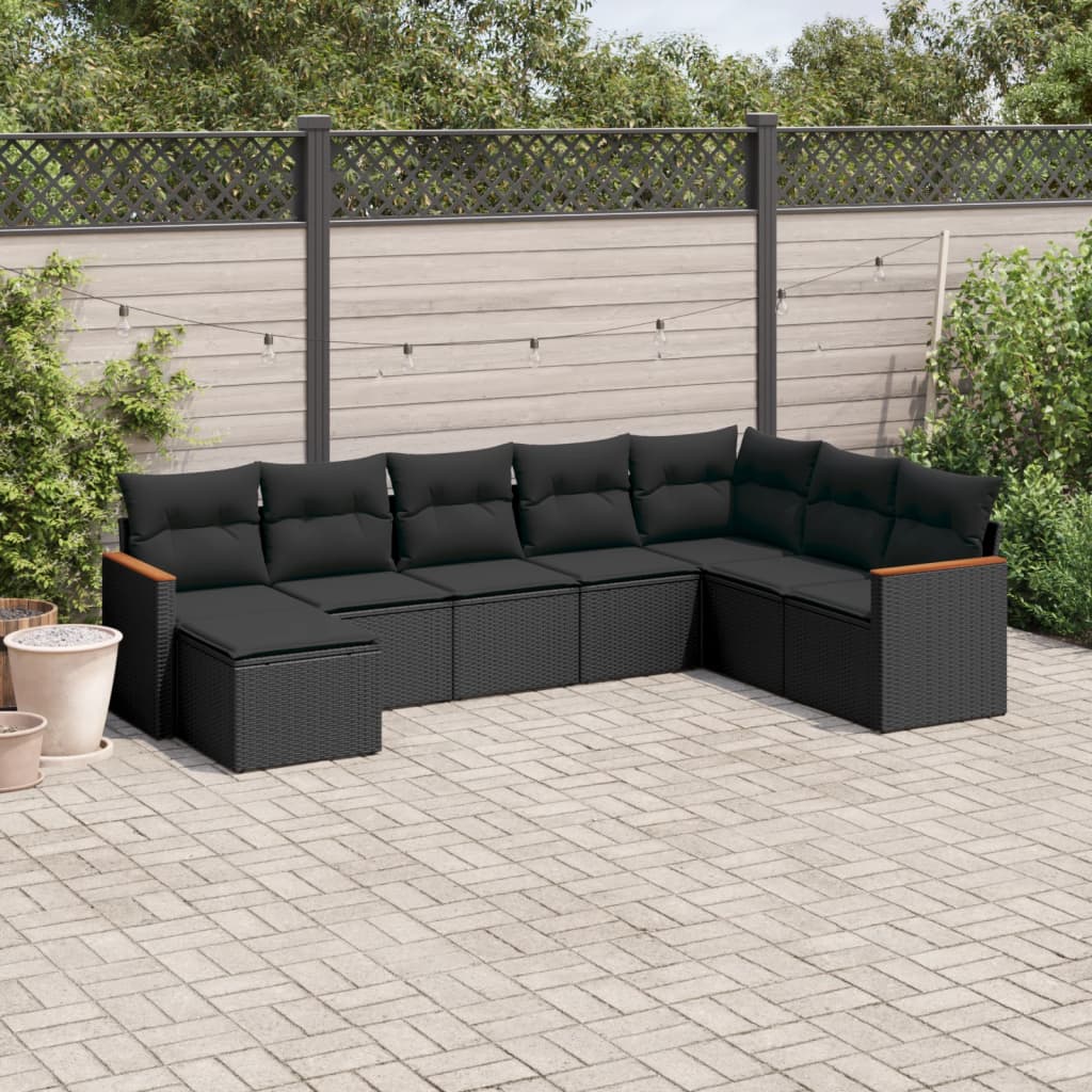Set Divani da Giardino con Cuscini 8 pz Nero in Polyrattan 3226244