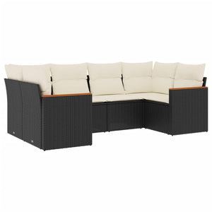 Set Divano da Giardino 6 pz con Cuscini-Sofa da Giardino-Divanetto da esterno Nero in Polyrattan 721899