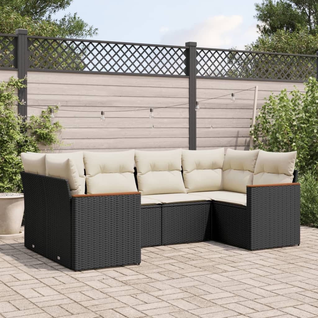 Set Divano da Giardino 6 pz con Cuscini-Sofa da Giardino-Divanetto da esterno Nero in Polyrattan 721899