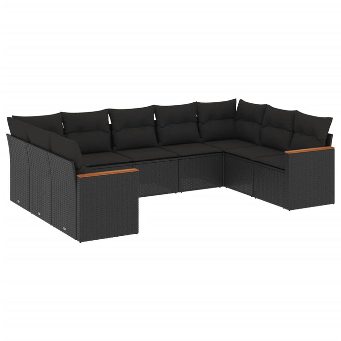 Set Divani da Giardino 9 pz con Cuscini Nero in Polyrattan 3226272