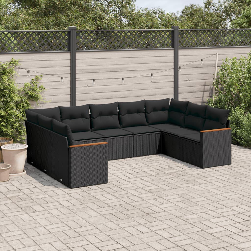 Set Divani da Giardino 9 pz con Cuscini Nero in Polyrattan 3226272