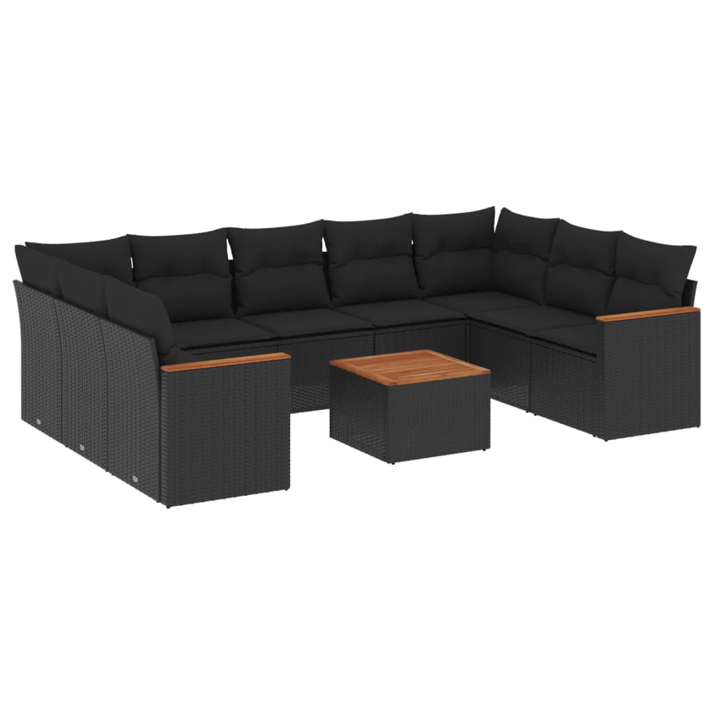 Set Divani da Giardino 10pz con Cuscini in Polyrattan Nero 3226279