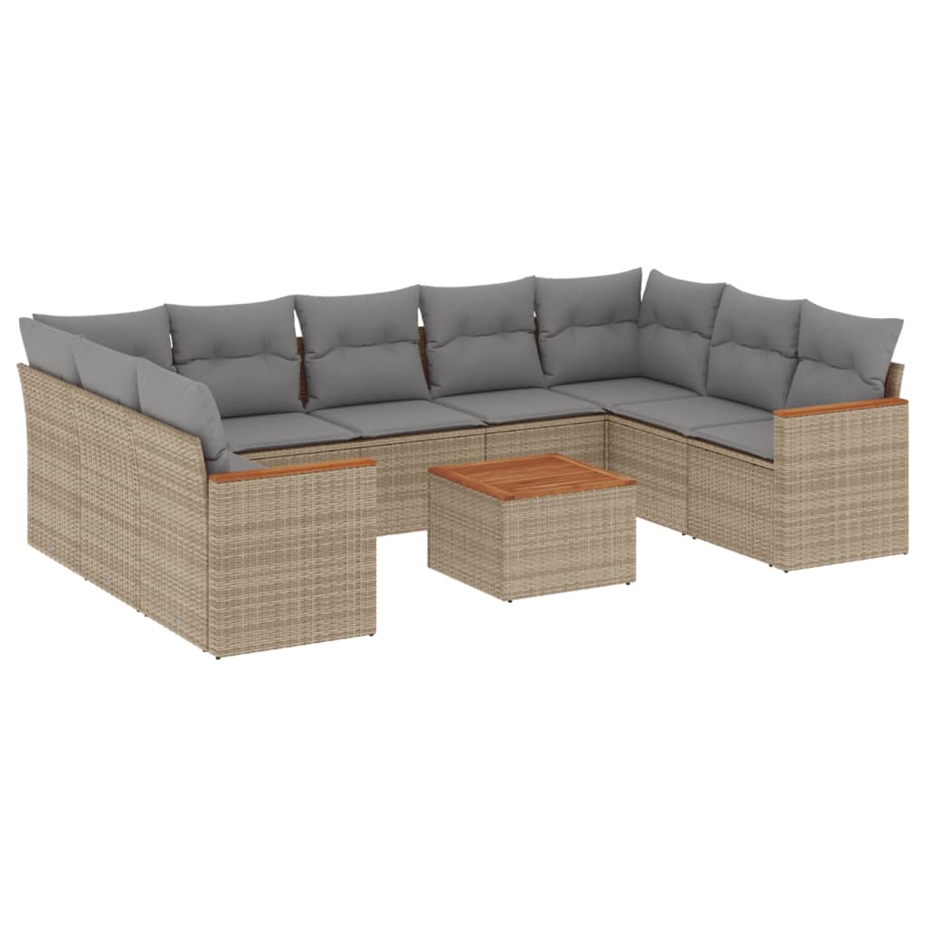 Set Divano da Giardino 10 pz con Cuscini Beige Misto Polyrattan
