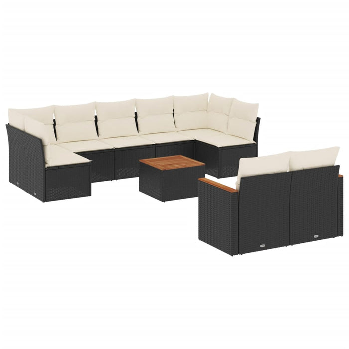 Set Divani da Giardino 10pz con Cuscini in Polyrattan Nero 3226294