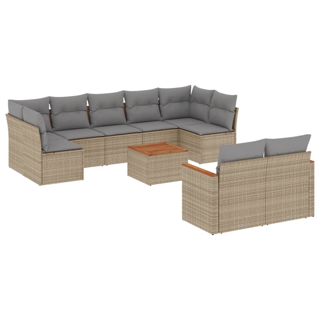 Set Divano da Giardino 10 pz con Cuscini Beige Misto Polyrattan 3226297
