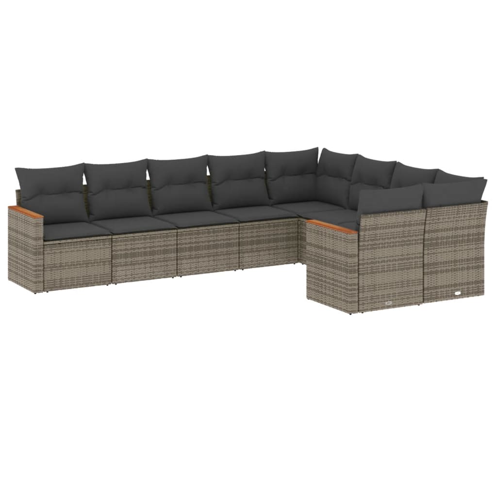 Set Divano da Giardino 9 pz con Cuscini Grigio in Polyrattan 3226305