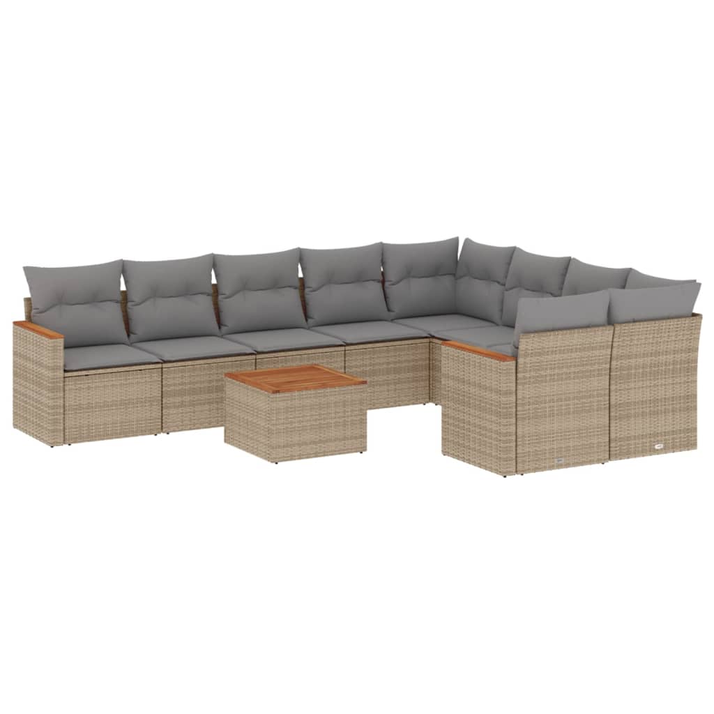 Set Divano da Giardino 10 pz con Cuscini Beige Misto Polyrattan 3226311