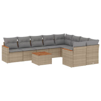Set Divano da Giardino 10 pz con Cuscini Beige Misto Polyrattan