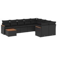 Set Divani da Giardino 10pz con Cuscini in Polyrattan Nero 3226314