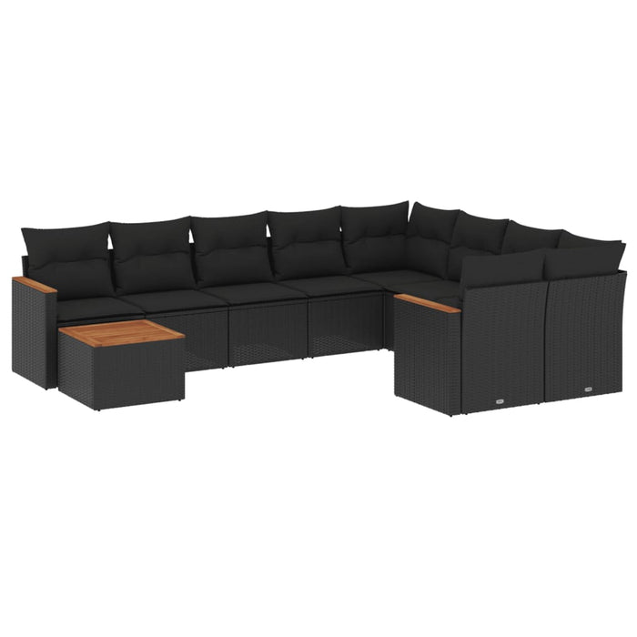 Set Divani da Giardino 10pz con Cuscini in Polyrattan Nero 3226314