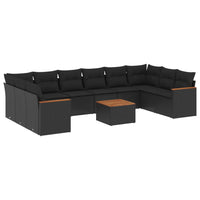 Set Divani da Giardino 11 pz con Cuscini in Polyrattan Nero 3226328