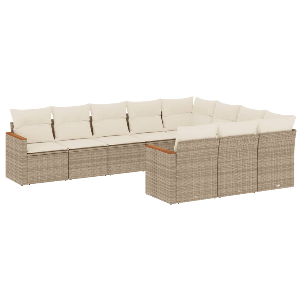 Set Divano da Giardino 10 pz con Cuscini Beige in Polyrattan 3226338