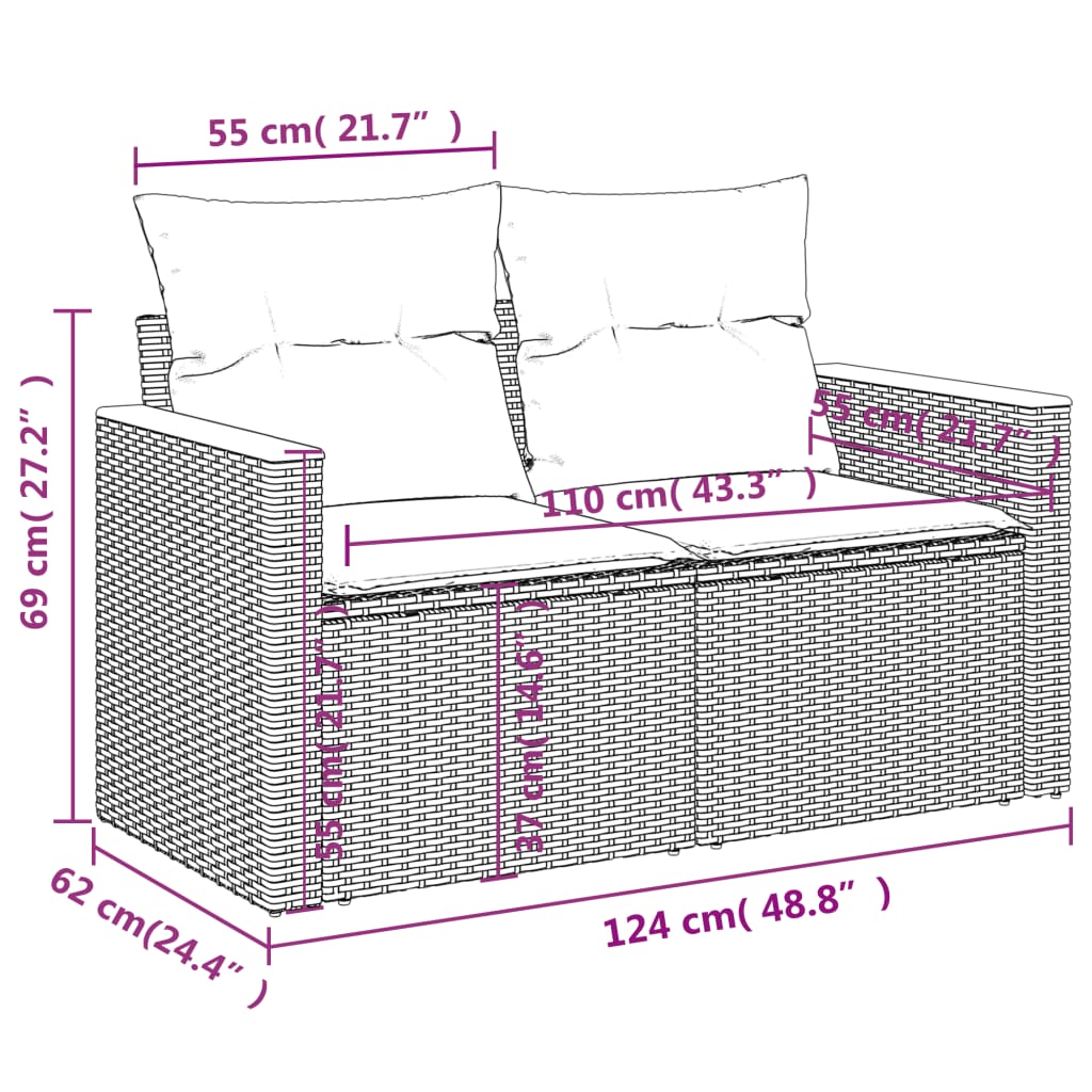 Set Divano da Giardino 10 pz con Cuscini Beige in Polyrattan 3226338
