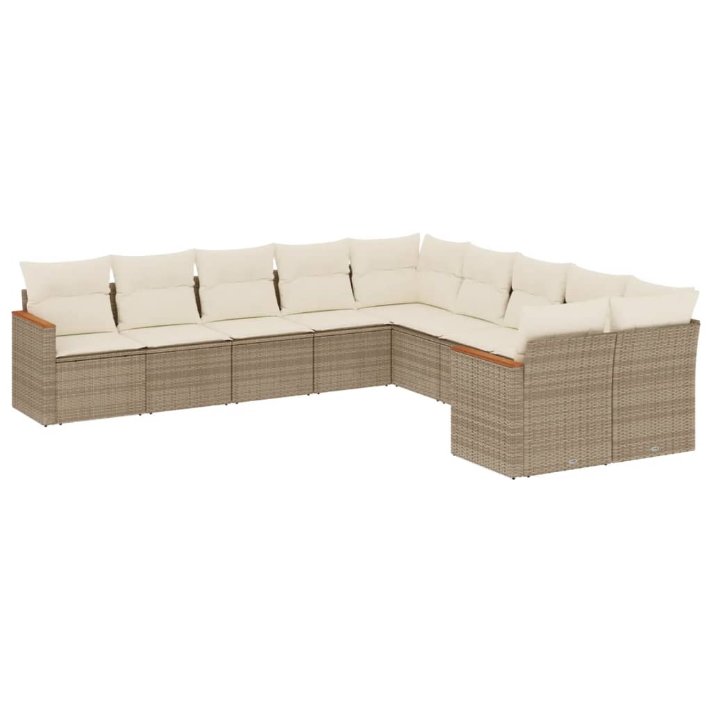 Set Divano da Giardino 10 pz con Cuscini Beige in Polyrattan