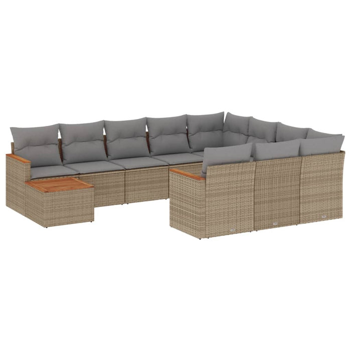 Set Divano da Giardino 11 pz con Cuscini Beige Misto Polyrattan