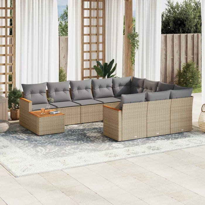 Set Divano da Giardino 11 pz con Cuscini Beige Misto Polyrattan 3226367