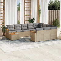 Set Divano da Giardino 11 pz con Cuscini Beige Misto Polyrattan
