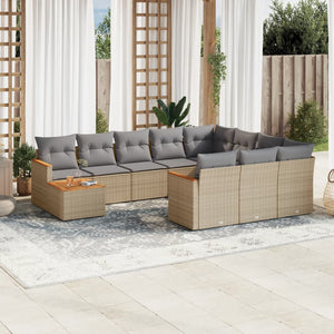 Set Divano da Giardino 11 pz con Cuscini Beige Misto Polyrattan