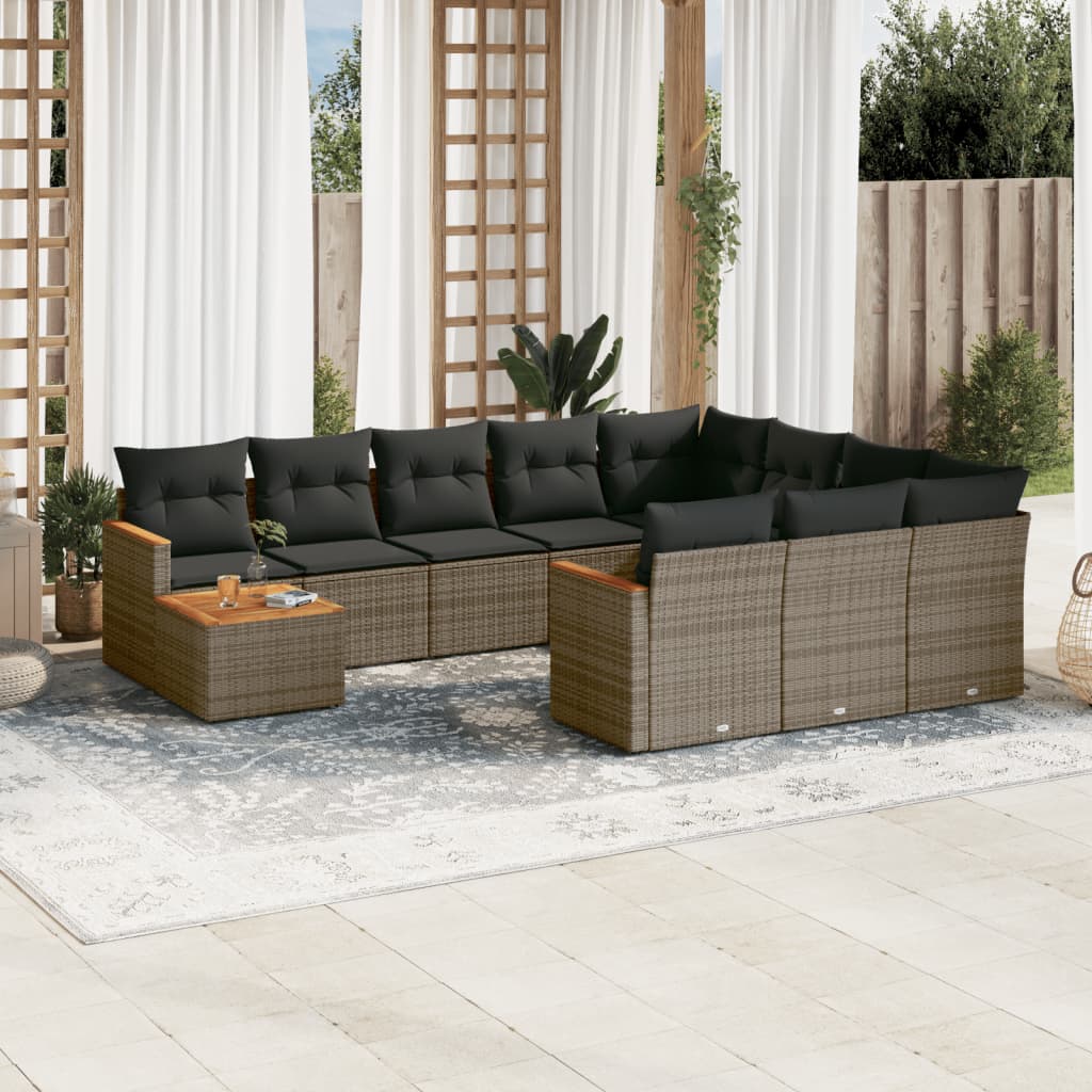 Set Divani da Giardino 11 pz con Cuscini in Polyrattan Grigiocod mxl 114450
