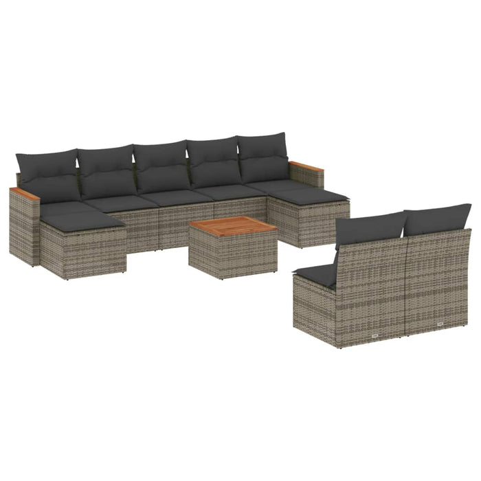 Set Divano da Giardino 10 pz con Cuscini Grigio in Polyrattan 3226382