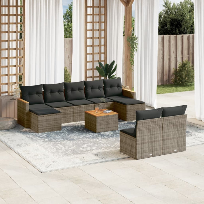 Set Divano da Giardino 10 pz con Cuscini Grigio in Polyrattan 3226382