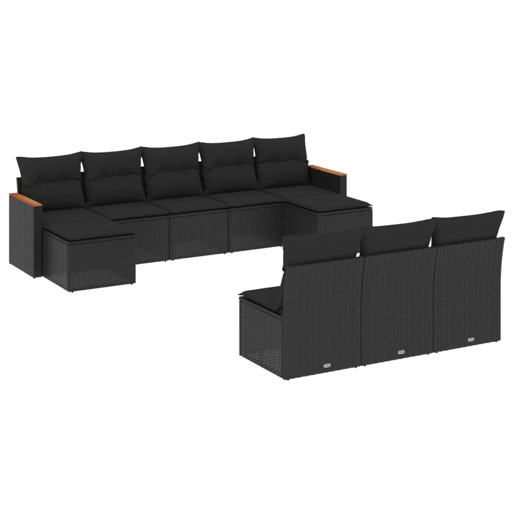 Set Divani da Giardino 10pz con Cuscini in Polyrattan Nero 3226384