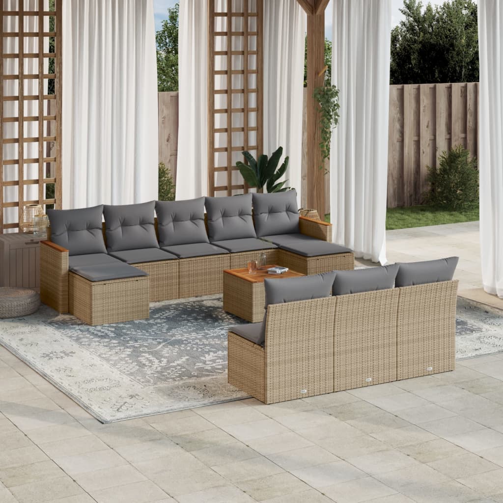 Set Divano da Giardino 11 pz con Cuscini Beige Misto Polyrattancod mxl 90532