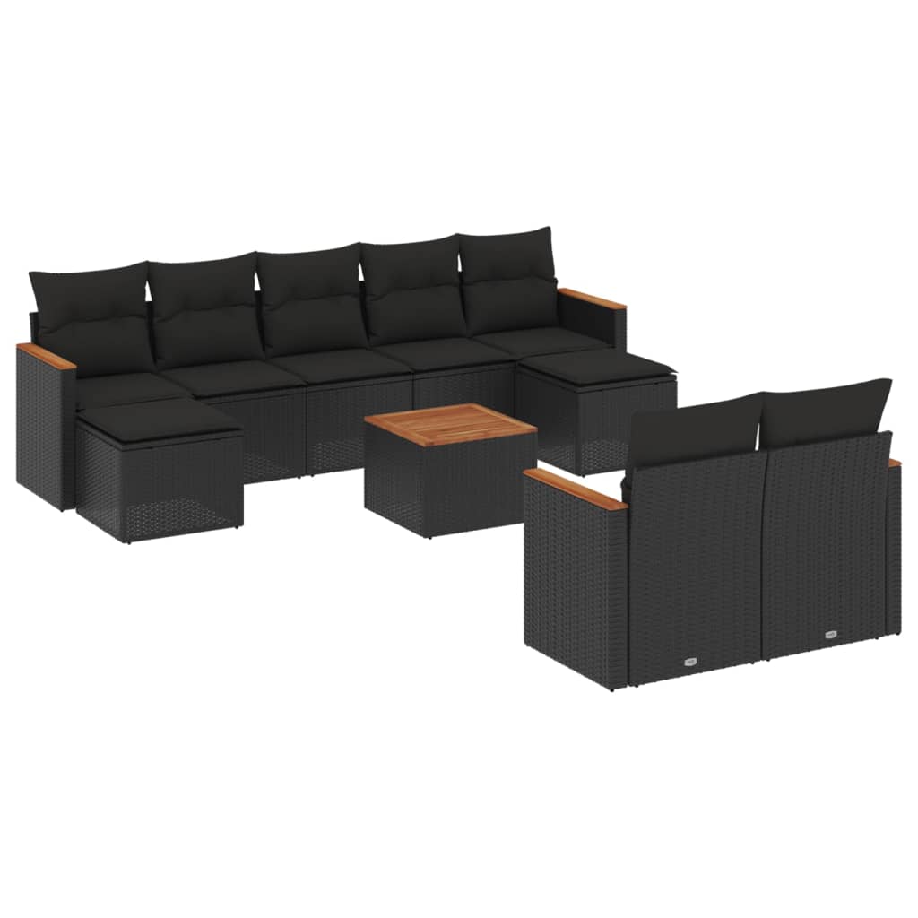 Set Divani da Giardino 10pz con Cuscini in Polyrattan Nero 3226405