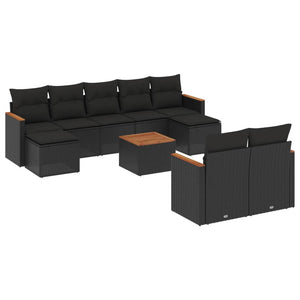 Set Divani da Giardino 10pz con Cuscini in Polyrattan Nero 3226405